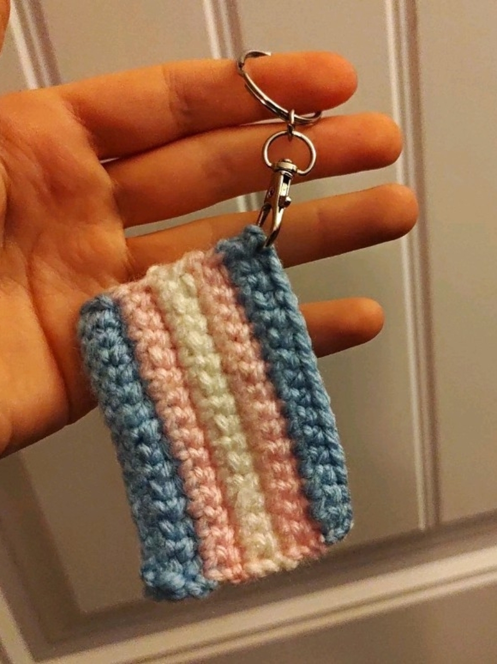 Handmade Trans Pride Crocheted Keychain - Accessory